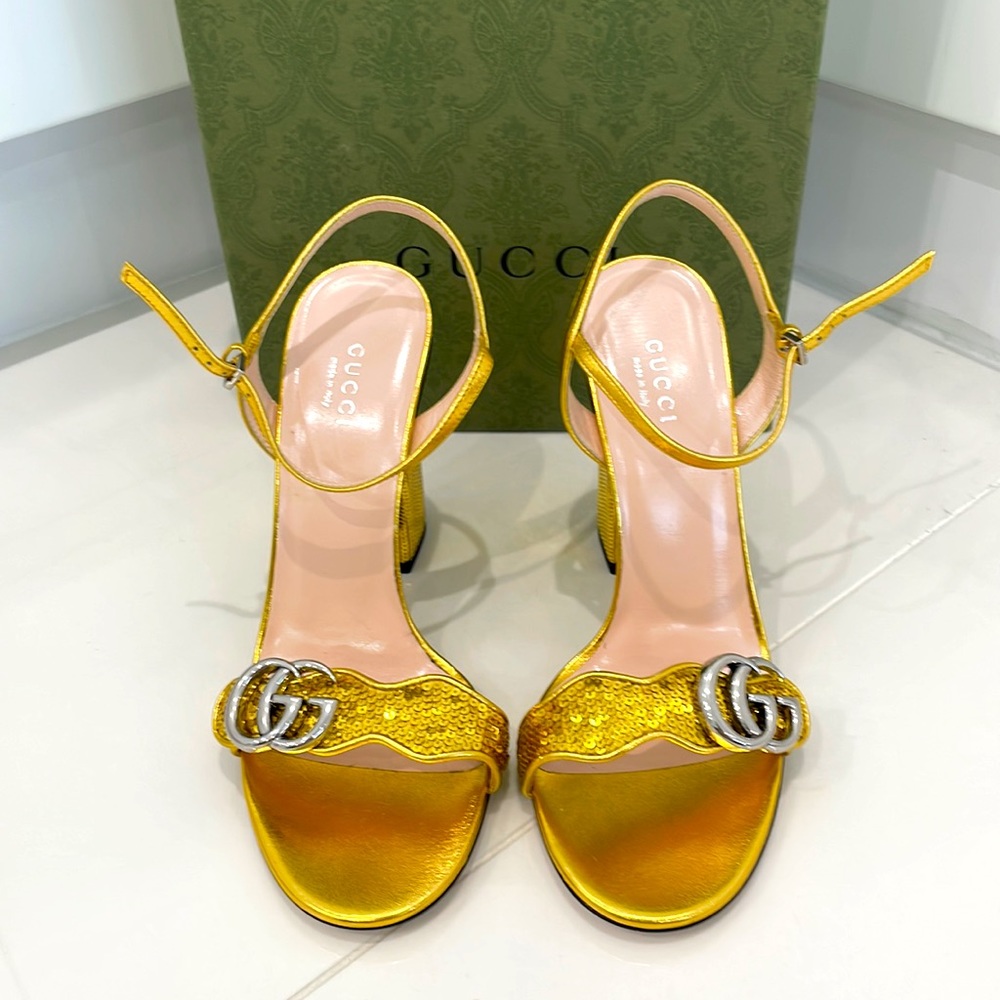 Gucci Gold Sequined Marmont Heel - Picture 2 of 10